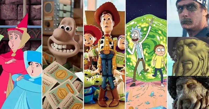 Montage showing a range of cartoon and animation styles