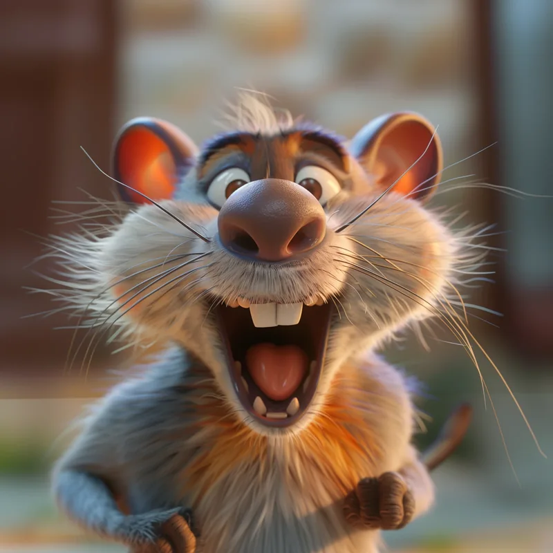 Expressive smiling cartoon mouse with large ears